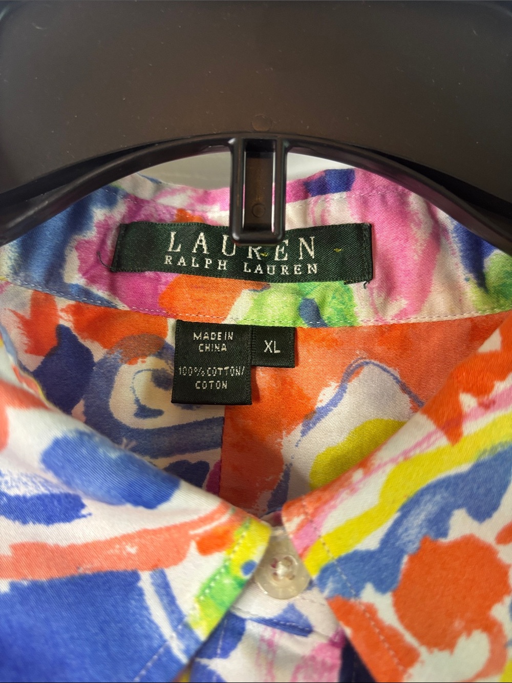 Ralph Lauren Bright Floral Multi-Color Button Down 3/4 Sleeve Shirt XL - Picture 2 of 7